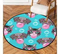 Drekrid Tappeto rotondo da 90 cm, lavabile, con simpatici gatti e cani, tappeto per ingresso, antiscivolo, per interni, soggiorno, divano, camera da letto, sotto il tavolo da pranzo, decorazione