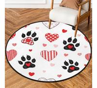 Drekrid Tappeto rotondo da 90 cm, lavabile, con zampa di cane e cuore, per ingresso, antiscivolo, per interni, soggiorno, divano, camera da letto, sotto il tavolo da pranzo, decorazione estetica