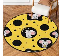 Drekrid Tappeto rotondo da 90 cm, lavabile, motivo topolino formaggio, per interni, antiscivolo, per soggiorno, camera da letto, divano, sotto il tavolo da pranzo, decorazione estetica