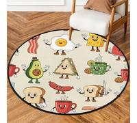 Drekrid Tappeto rotondo da 90 cm, lavabile, per colazione, pane, caffè, ingresso, tappeto antiscivolo, per interni, soggiorno, divano, camera da letto, sotto il tavolo da pranzo, decorazione estetica