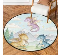 Drekrid Tappeto rotondo da 90 cm, motivo dinosauro in stile cartone animato, lavabile, per interni, antiscivolo, per camera da letto, soggiorno, divano, sotto il tavolo da pranzo, decorazione estetica