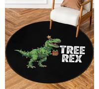 Drekrid Tappeto rotondo da 90 cm, motivo dinosauro natalizio, lavabile, per interni, antiscivolo, per camera da letto, soggiorno, divano, sotto il tavolo da pranzo, decorazione estetica