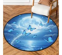 Drekrid Tappeto rotondo da 90 cm, motivo farfalla e luna, lavabile, per interni, antiscivolo, per camera da letto, soggiorno, divano, sotto il tavolo da pranzo, decorazione estetica