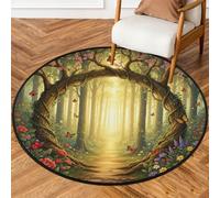 Drekrid Tappeto rotondo da 90 cm, motivo fiori di bosco, lavabile, per interni, antiscivolo, per camera da letto, soggiorno, divano, sotto il tavolo da pranzo, decorazione estetica