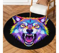 Drekrid Tappeto rotondo da 90 cm, motivo lupo arcobaleno, per ingresso, antiscivolo, lavabile, per interni, per soggiorno, divano, camera da letto, sotto il tavolo da pranzo, decorazione estetica