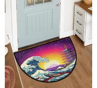 Drekrid Tokyo Waves - Zerbino semicircolare a semicerchio, lavabile, antiscivolo, per interni, bagno, cucina, lavanderia, camera da letto, 60 x 90 cm