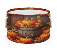 Drekrid Umpkins - Grande cesto portaoggetti con foglie autunnali, con manici, rotondo, pieghevole, per giocattoli, coperte, camera da letto, soggiorno, decorazione per la casa, cesto regalo