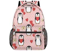Drekrid Zaino scolastico da viaggio, leggero, per uomo e donna | Zaino per San Valentino con pinguini, adatto per laptop da 15,6 pollici, studenti universitari, scuole medie, adolescenti