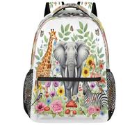 Drekrid Zaino scolastico da viaggio per donne e uomini, elefante, giraffa, zebra, leggero, per ragazzi e ragazze, adatto per laptop da 15,6 pollici, per studenti universitari, scuole medie