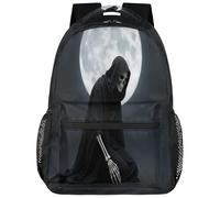 Drekrid Zaino scolastico da viaggio per donne e uomini, leggero con scritta in lingua inglese "Grim Reaper Moon", adatto per computer portatili da 15,6 pollici, per studenti universitari, scuole medie