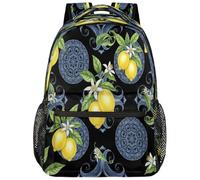 Drekrid Zaino scolastico da viaggio per ragazzi e ragazze, con fiori bianchi e limoni, leggero, adatto per laptop da 15,6 pollici, per donne, uomini, studenti universitari, scuole medie, adolescenti