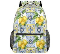 Drekrid Zaino scolastico da viaggio per ragazzi e ragazze, con motivo con limoni, piastrelle e fiori, leggero, adatto per laptop da 15,6 pollici, per donne, uomini, studenti universitari, scuole medie