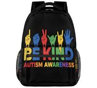 Drekrid Zaino scolastico da viaggio per uomini e donne, con scritta "Autism Be Kind", leggero, adatto per computer portatili da 15,6 pollici, per studenti universitari, scuole medie, adolescenti