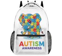 Drekrid Zaino scolastico da viaggio per uomini e donne, per la sensibilizzazione all'autismo, elefante, leggero, adatto per computer portatili da 15,6 pollici, per studenti universitari, scuole medie