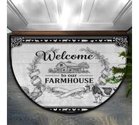 Drekrid Zerbino a mezzo cerchio, con animali della fattoria, assorbente, antiscivolo, semicircolare, lavabile, per cucina, bagno, camera da letto, 90 x 60 cm