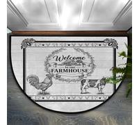 Drekrid Zerbino a mezzo cerchio, con animali della fattoria, assorbente, antiscivolo, semicircolare, lavabile, per cucina, bagno, camera da letto, 90 x 60 cm