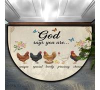 Drekrid Zerbino a mezzo cerchio, con citazioni bibliche fattoria gallo, assorbente, antiscivolo, semicircolare, morbido, lavabile, per cucina, bagno, camera da letto, 90 x 60 cm