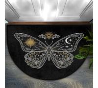 Drekrid Zerbino a mezzo cerchio, motivo farfalla misteriosa, assorbente, antiscivolo, semicircolare, lavabile, per camera da letto, cucina, bagno, 90 x 60 cm