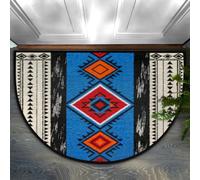 Drekrid Zerbino a mezzo cerchio, stile bohémien, tribale, azteco, assorbente, antiscivolo, semicircolare, lavabile, per cucina, WC, comodino, 90 x 60 cm