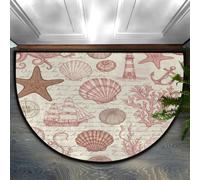 Drekrid Zerbino a mezzo cerchio, stile nautico, vintage, assorbente, antiscivolo, semicircolare, lavabile, per cucina, bagno, camera da letto, 90 x 60 cm