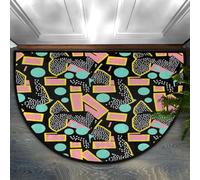 Drekrid Zerbino a mezzo cerchio, stile retrò astratto anni '80, assorbente, antiscivolo, semicircolare, morbido, carino, lavabile, per camera da letto, cucina, bagno, 90 x 60 cm