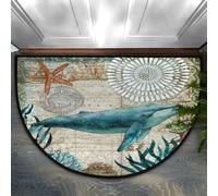 Drekrid Zerbino a mezzo cerchio, stile retrò, con balena oceano, assorbente, antiscivolo, semicircolare, morbido, lavabile, per cucina, bagno, camera da letto, 90 x 60 cm