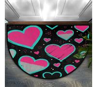 Drekrid Zerbino a mezzo cerchio, stile retrò, con cuore di San Valentino, assorbente, antiscivolo, semicircolare, morbido, carino, lavabile, per bagno, camera da letto, cucina, 90 x 60 cm