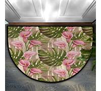 Drekrid Zerbino a mezzo cerchio, stile retrò, con foglie di palma, motivo floreale, assorbente, antiscivolo, semicircolare, morbido, carino, lavabile, per camera da letto, cucina, bagno, 90 x 60 cm