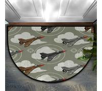 Drekrid Zerbino a mezzo cerchio, stile retrò, motivo: aerei da combattimento, assorbente, antiscivolo, morbido, semicircolare, lavabile, per cucina, bagno, camera da letto, 90 x 60 cm