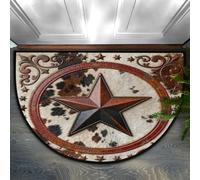 Drekrid Zerbino a mezzo cerchio, stile rustico con mucca occidentale, assorbente, antiscivolo, semicircolare, lavabile, per cucina, WC, comodino, 90 x 60 cm