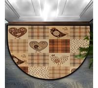 Drekrid Zerbino a mezzo cerchio, stile rustico, con uccelli, cuori, scozzese, assorbente, antiscivolo, semicircolare, morbido, carino, lavabile, per bagno, camera da letto, cucina, 90 x 60 cm