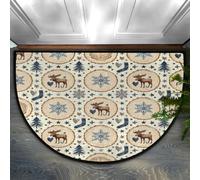 Drekrid Zerbino a mezzo cerchio, stile rustico, invernale, con alce e fiocchi di neve, assorbente, antiscivolo, semicircolare, morbido, carino, lavabile, per bagno, camera da letto, cucina, 90 x 60 cm
