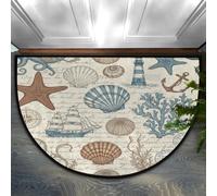 Drekrid Zerbino a mezzo cerchio, stile vintage, blu nautico, assorbente, antiscivolo, semicircolare, lavabile, per cucina, bagno, camera da letto, 90 x 60 cm