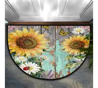 Drekrid Zerbino a mezzo cerchio, stile vintage, con girasole, assorbente, antiscivolo, semicircolare, lavabile, per cucina, WC, comodino, 90 x 60 cm