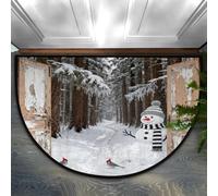 Drekrid Zerbino a semicerchio, stile vintage, con pupazzo di neve, assorbente, antiscivolo, semicircolare, lavabile, per cucina, WC, comodino, 90 x 60 cm