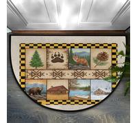 Drekrid Zerbino a semicircolare a mezzo cerchio, stile vintage, assorbente, antiscivolo, semicircolare, lavabile, per cucina, bagno, camera da letto, 90 x 60 cm