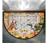 Drekrid Zerbino a semicircolare a semicircolo con animali della fattoria, assorbente, antiscivolo, semicircolare, lavabile, per camera da letto, bagno, cucina, 91,4 x 61 cm