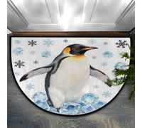 Drekrid Zerbino a semicircolare a semicircolo con pinguino e fiocchi di neve, assorbente, antiscivolo, semicircolare, lavabile, per cucina, WC, comodino, 90 x 60 cm