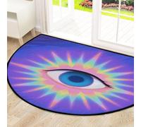 Drekrid Zerbino a semicircolare grande, con occhi blu, antiscivolo, assorbente, semicircolare, morbido, lavabile, per cucina, bagno, camera da letto, 160 x 100 cm