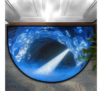 Drekrid Zerbino a semicircolo a mezzo cerchio, blu, con grotta misteriosa, lavabile, antiscivolo, semicircolare, assorbente, carino, per interni, cucina, camera da letto, lavanderia, bagno, 60 x 90 cm