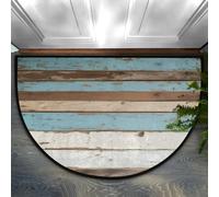 Drekrid Zerbino a semicircolo a mezzo cerchio, in stile retrò, con assi di legno blu, lavabile, antiscivolo, semicircolare, assorbente, carino, per interni, cucina, lavanderia, camera da letto, bagno