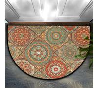 Drekrid Zerbino a semicircolo a mezzo cerchio, stile retrò, con mandala, lavabile, antiscivolo, semicircolare, assorbente, carino, per bagno, cucina, lavanderia, camera da letto, 90 x 60 cm