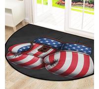 Drekrid Zerbino grande a semicerchio, con bandiera americana, guantoni da boxe, assorbente, antiscivolo, semicircolare, lavabile, per cucina, bagno, camera da letto, 160 x 100 cm