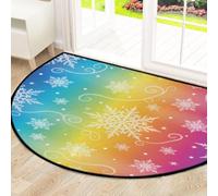 Drekrid Zerbino grande a semicerchio, con fiocchi di neve arcobaleno, assorbente, antiscivolo, semicircolare, lavabile, per cucina, bagno, camera da letto, 160 x 100 cm