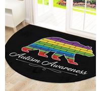 Drekrid Zerbino grande a semicerchio, con orso per la consapevolezza dell'autismo, assorbente, antiscivolo, semicircolare, lavabile, per cucina, bagno, camera da letto, 160 x 100 cm