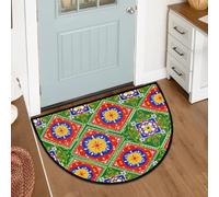 Drekrid Zerbino semicircolare a mezzo cerchio, stile bohémien, con mandala, lavabile, antiscivolo, semicircolare, assorbente, per interni, bagno, cucina, lavanderia, camera da letto, 60 x 90 cm