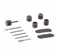 Dremel 733-01 Kit di accessori per utensili rotanti, set da 20 pezzi per intaglio in legno, include nastri abrasivi, punte per intaglio e mandrino, ideale per levigare e intaglio applicazioni, blu