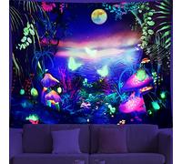 Dremisland Blacklight Fungo Arazzo Galaxy Luna Arazzo UV reattiva Luce Nero Poster Pianta Paesaggio Sfondo Farfalla Estetica Arazzi Appeso a Parete Camera da Letto Complementi Arredo Casa