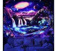 Dremisland Blacklight Galaxy Pianeta Arazzo UV reattiva Cascata Paesaggio Arazzo Fantasy Mountain Onda Arazzi Neon Fungo Piante Appeso a Parete Camera da letto Complementi Arredo Casa