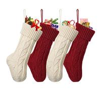 Dremisland Calze di Natale 4 Pezzi, 38cm Calze di Natale a Maglia Appese Calze Rustiche Personalizzate Borsa Regalo di Natale per Vacanze in Famiglia Decorazioni Natalizie, Crema e Bordeaux